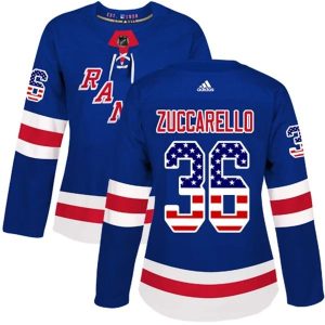 Damen New York Rangers Trikot Mats Zuccarello 36 Blau USA Flag Fashion Authentic